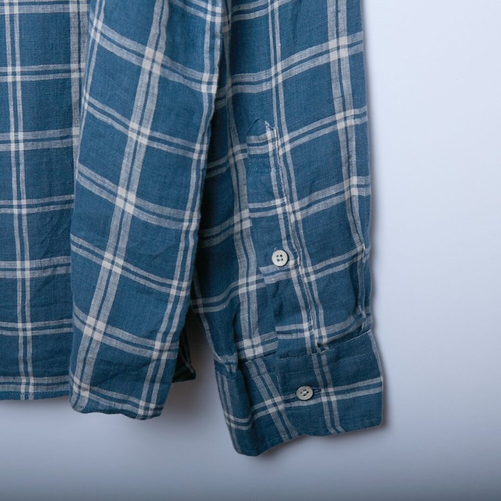 Faherty Laguna 100% Linen Nightfall Plaid Button Down Blue Shirt XXL - Picture 8 of 14